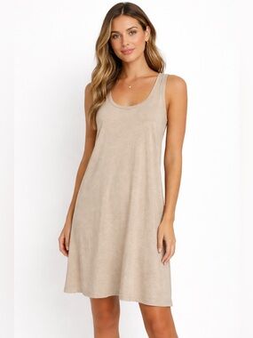 Gap Linen Cotton Blend Sleeveless Scoop Neck Sundress in Beige